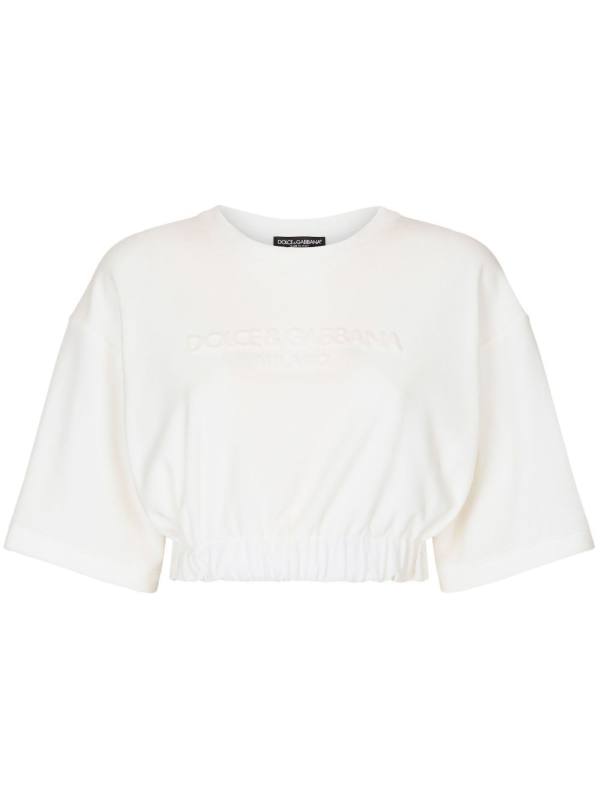 elasticated-waistband cotton-blend T-shirt