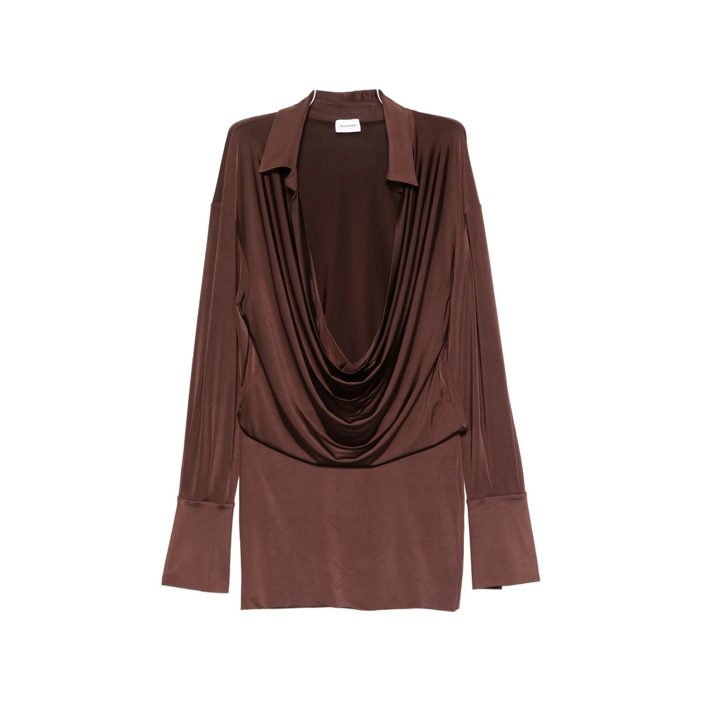 The Andamane Lilia Draped-front Collared Mini Dress