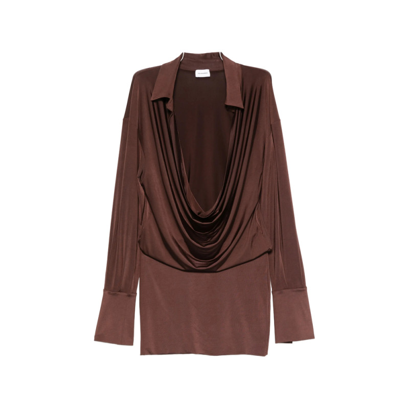 The Andamane Lilia Draped-front Collared Mini Dress