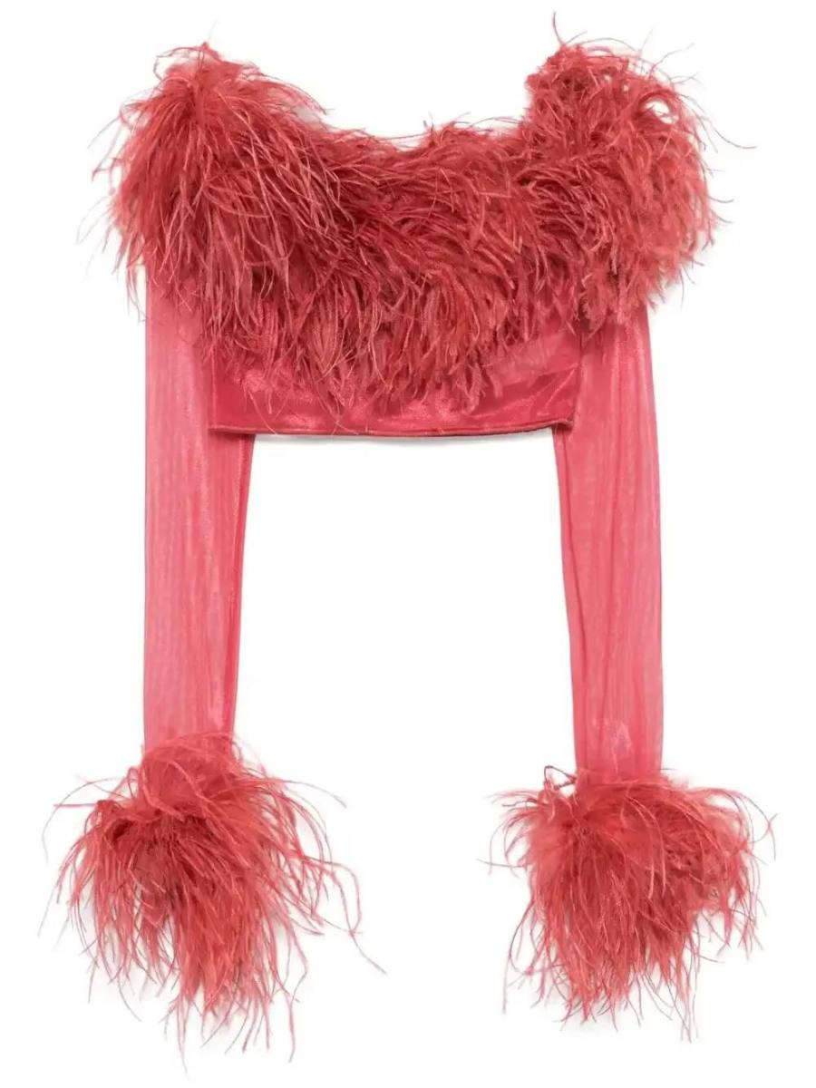 feather-trim cropped top
