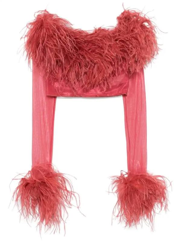 feather-trim cropped top