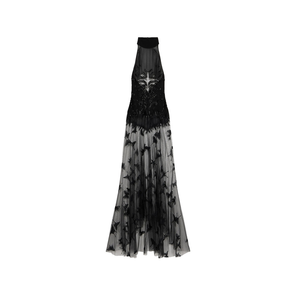 Blumarine Embroidered Tulle Maxi Dress