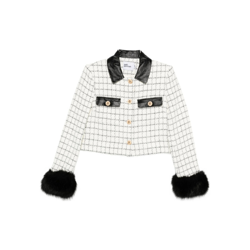 Self-portrait Checked Faux-fur Cuff Jacket