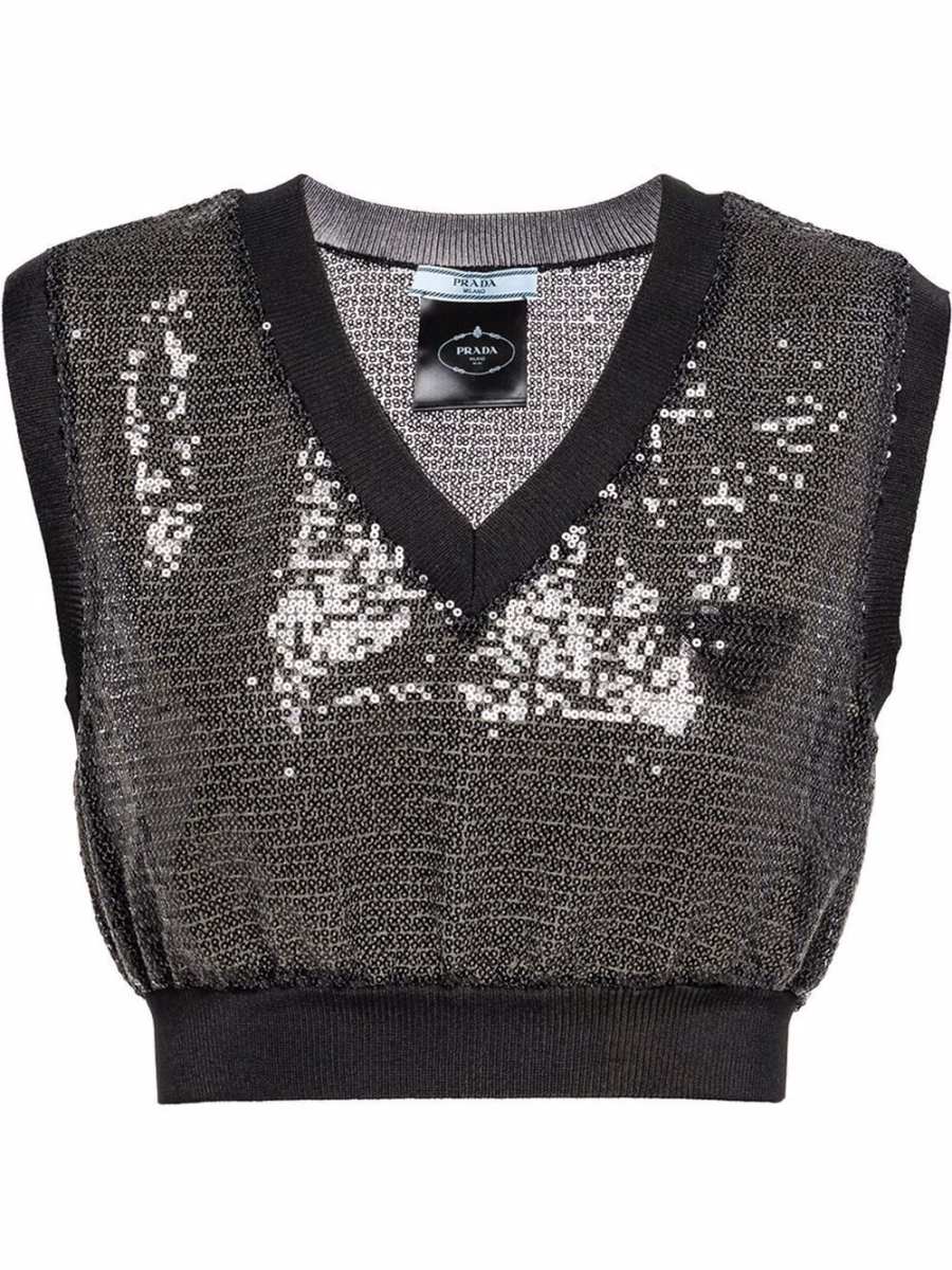 sequin-embellished tulle crop top