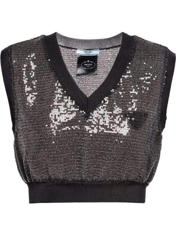 sequin-embellished tulle crop top