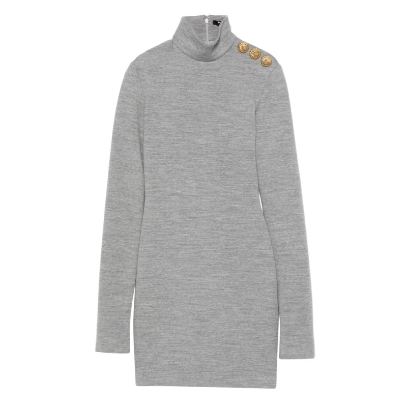 Balmain High-neck Button-detail Dress