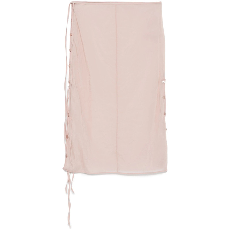 Low Classic See-through Button-loop Midi Skirt