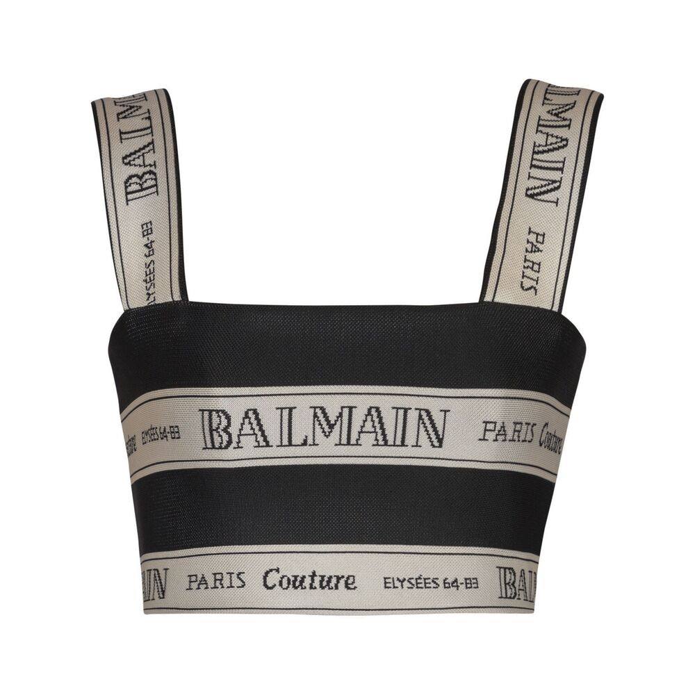 Balmain Ribbon-jacquard Crop Top