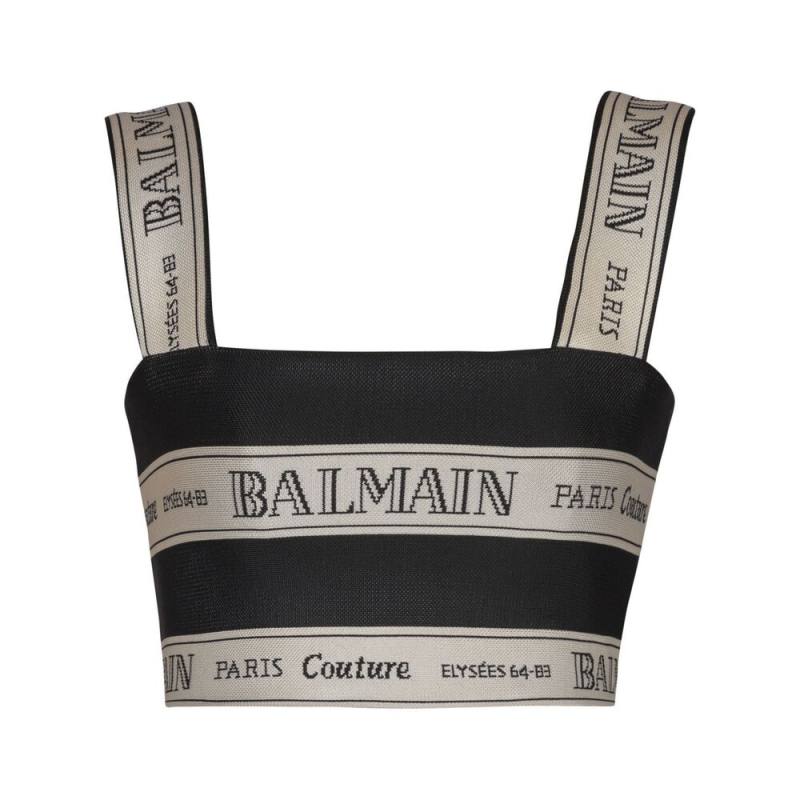 Balmain Ribbon-jacquard Crop Top