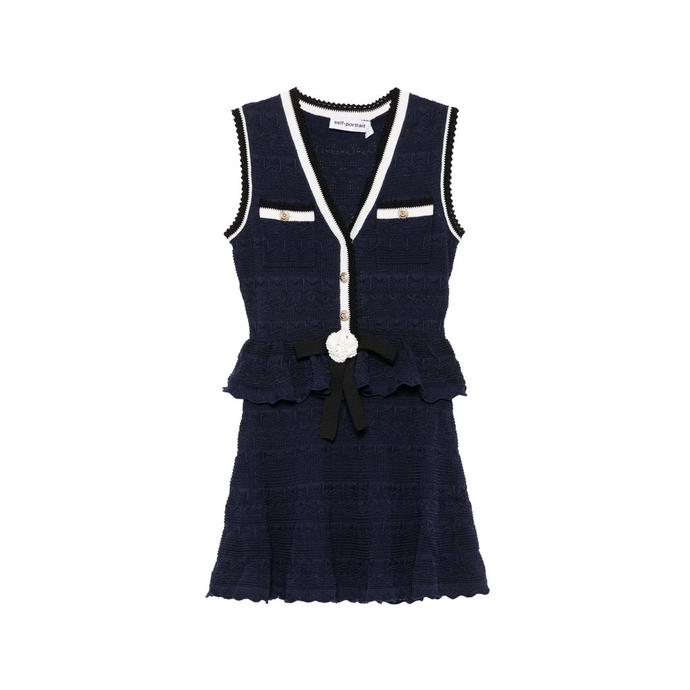 Self-portrait Bow-detail Pointelle-knit Mini Dress