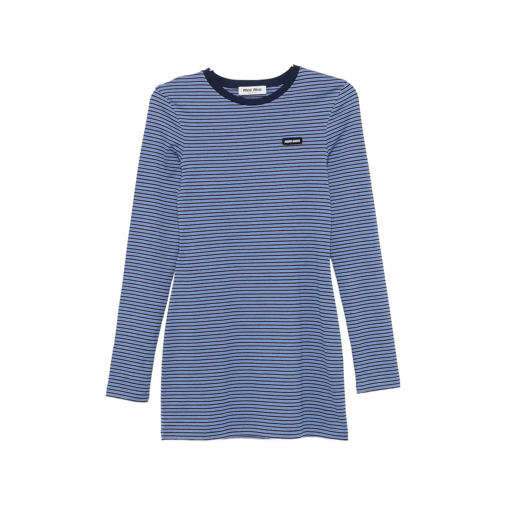 Miu Miu Striped-pattern Logo-patch Mini Dress