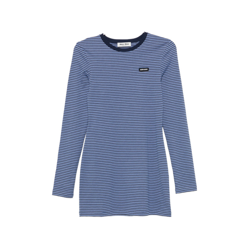 Miu Miu Striped-pattern Logo-patch Mini Dress