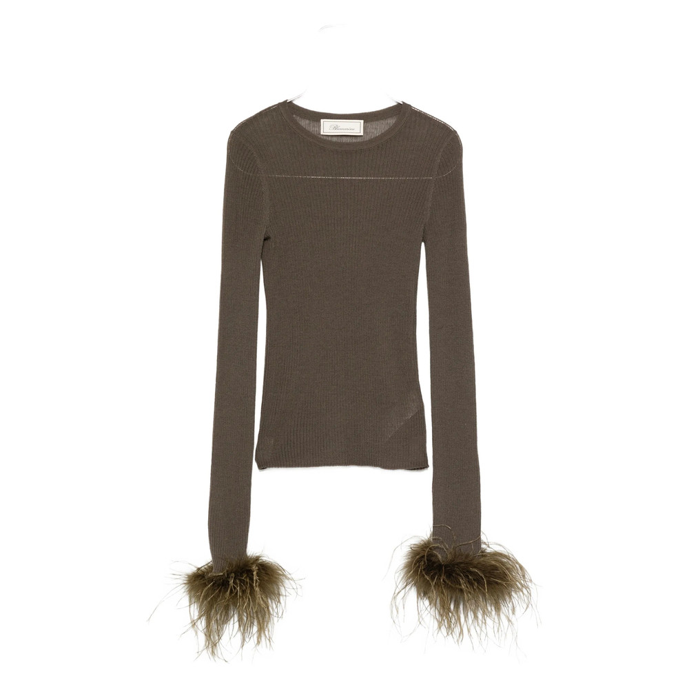 Blumarine Feather-trimmed Long-sleeved T-shirt