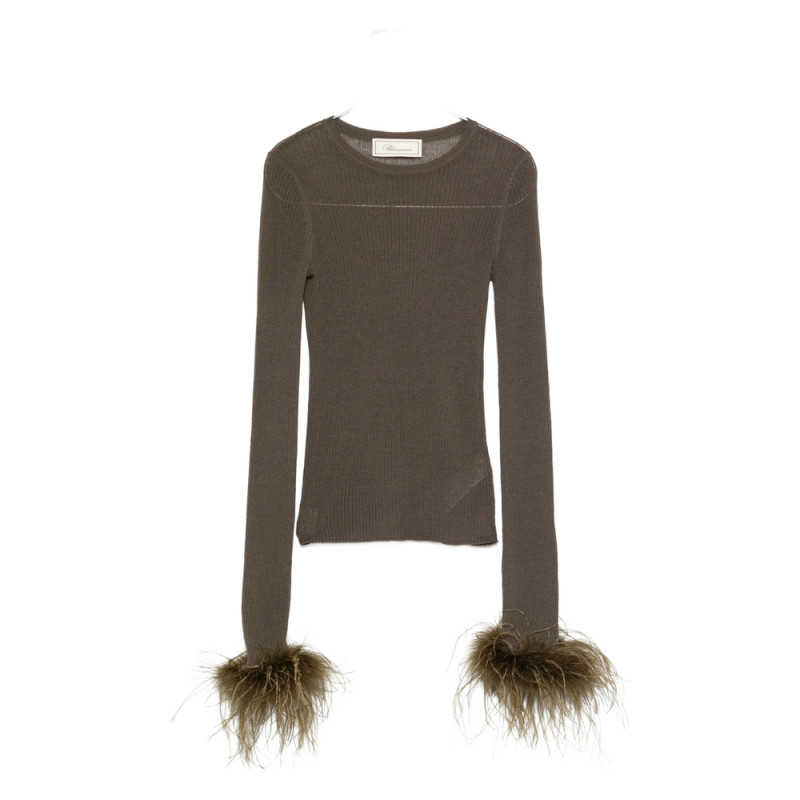 Blumarine Feather-trimmed Long-sleeved T-shirt