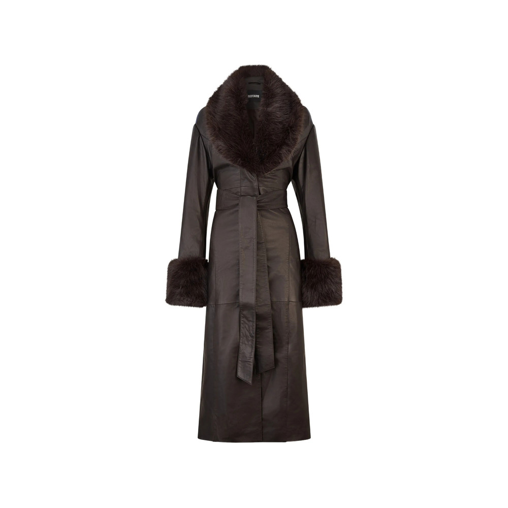 Rotate Faux-fur Collar Leather Coat