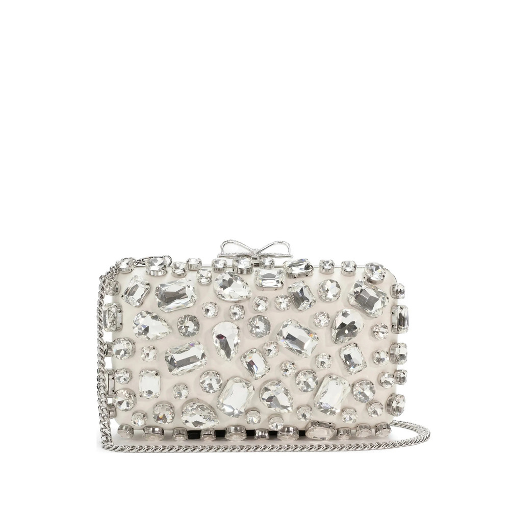 Self-portrait SELF-PORTRAIT CREAM SATIN CRYSTAL CLUTCH