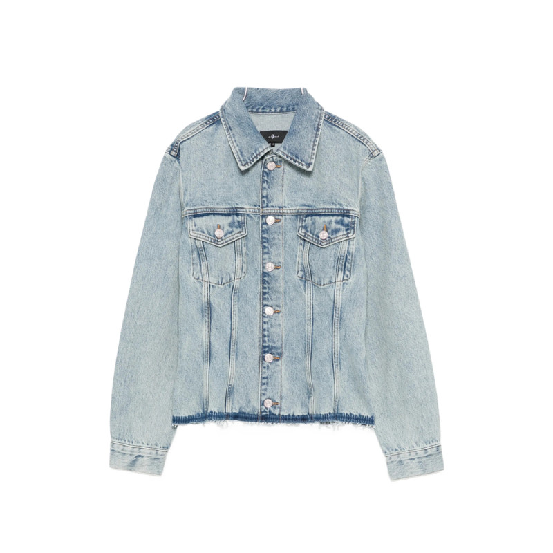 7 For All Mankind Trucker Button Frayed Jacket