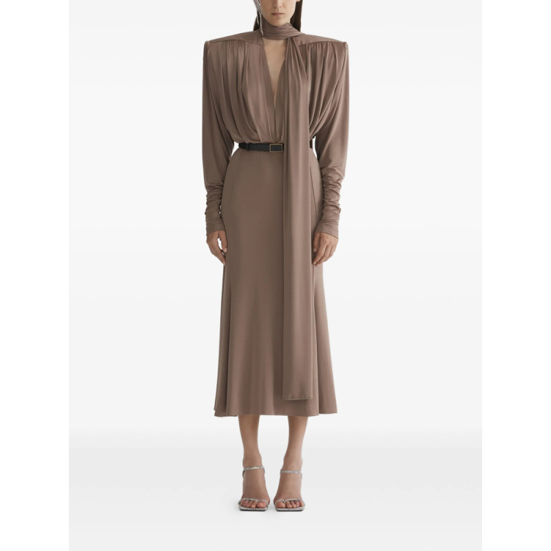 Mugler Draped Long-sleeve Dress