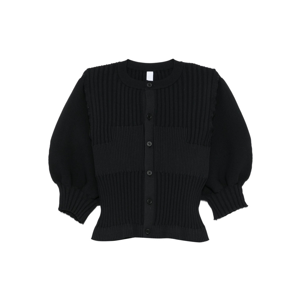 Cfcl Fluted Ribbed Puff-sleeve Cardigan