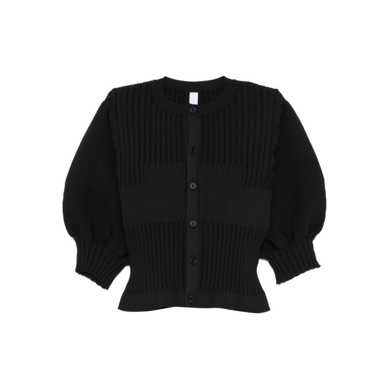 Cfcl Fluted Ribbed Puff-sleeve Cardigan