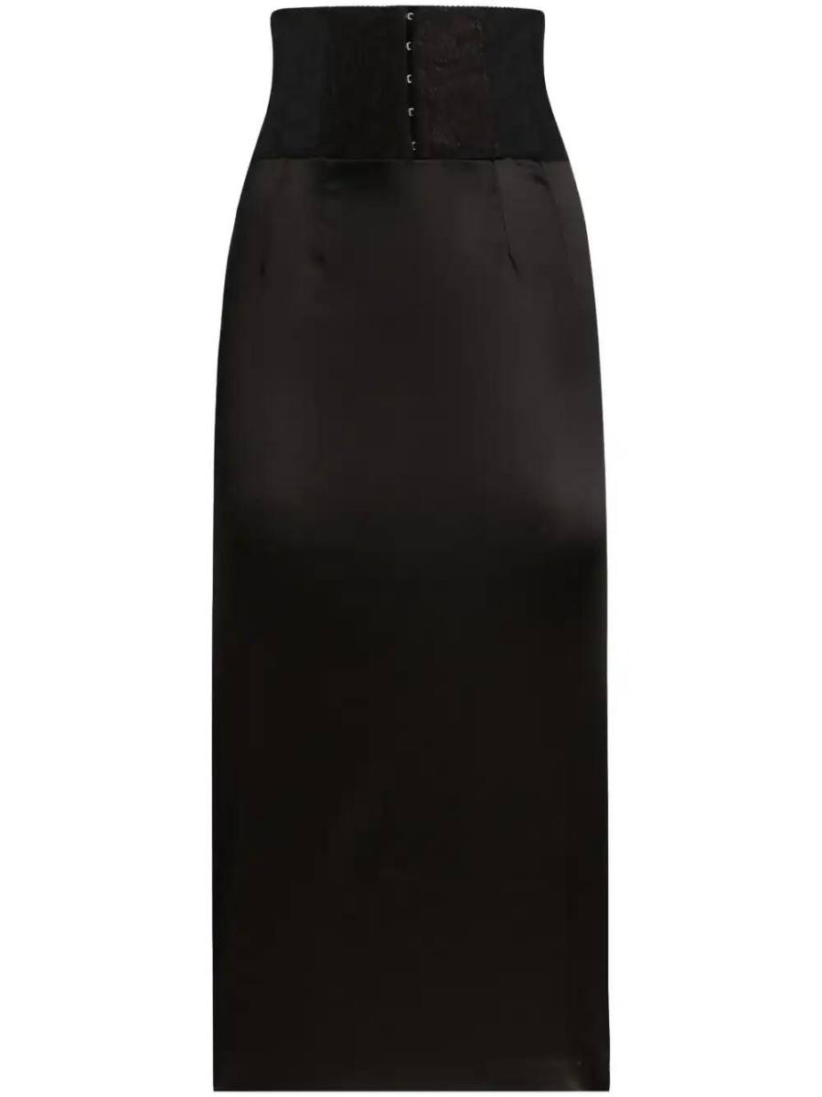 lace-appliqué midi skirt
