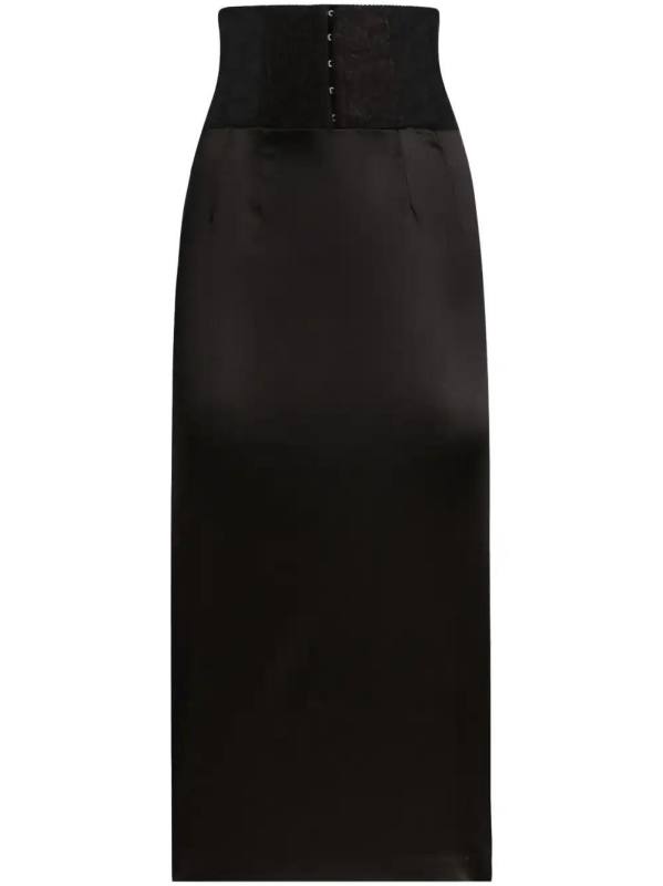 lace-appliqué midi skirt