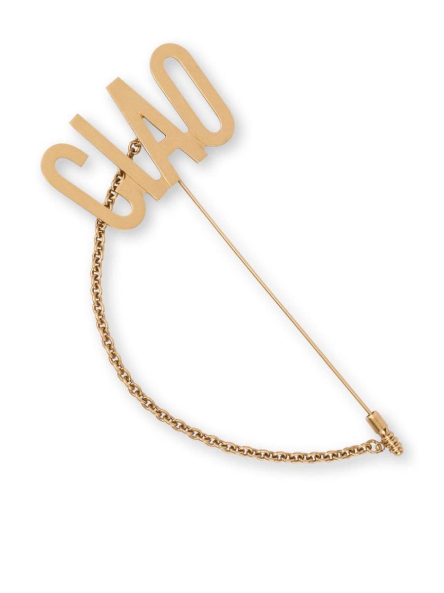 Ciao-lettering chain-detail brooch