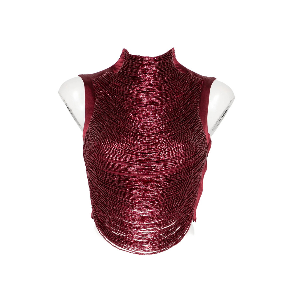Cult Gaia Taraji Beaded High-neck Top