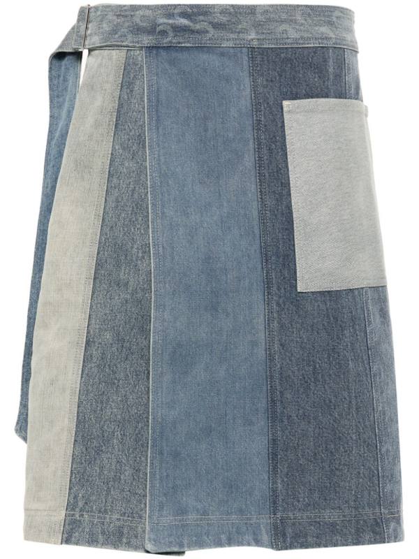 Regenerated denim wrap skirt