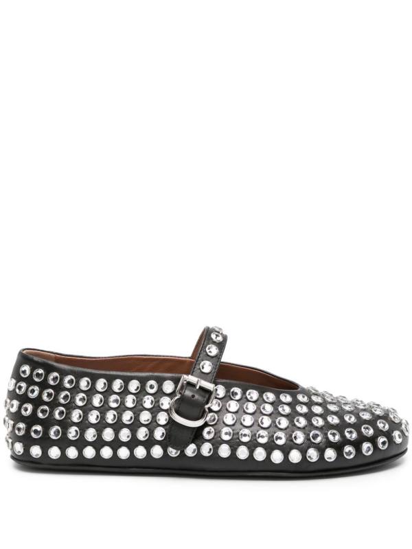 crystal-embelished leather ballerina shoes