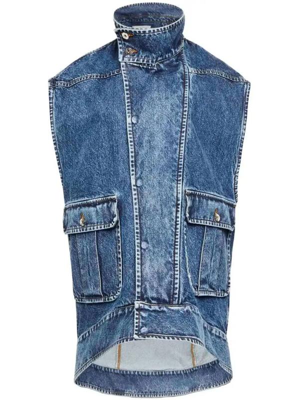 high-neck denim gilet
