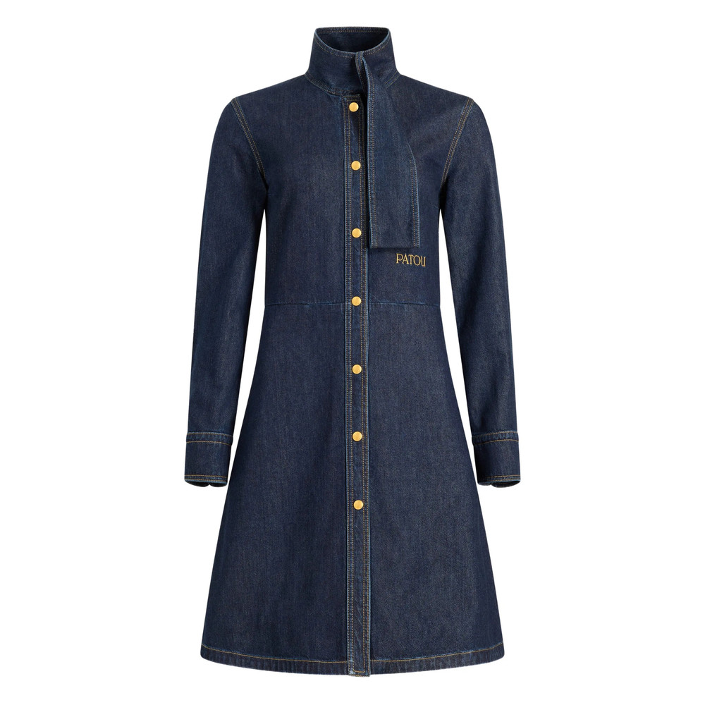 Patou Scarf-collar Denim Dress
