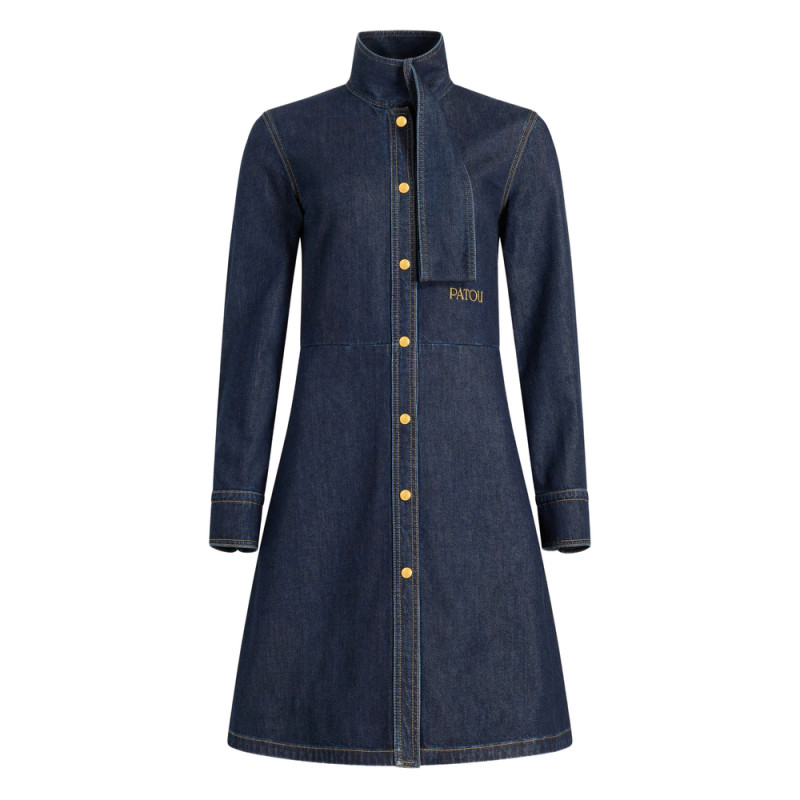 Patou Scarf-collar Denim Dress