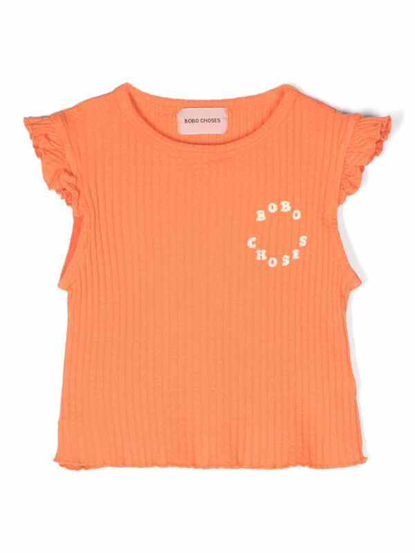 logo-print ruffled T-shirt