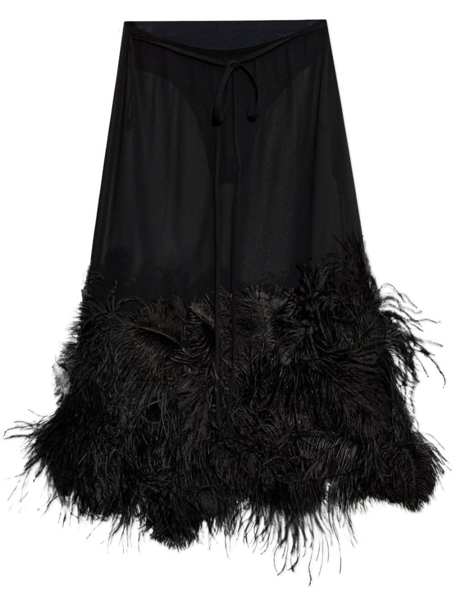 feather-trim midi skirt