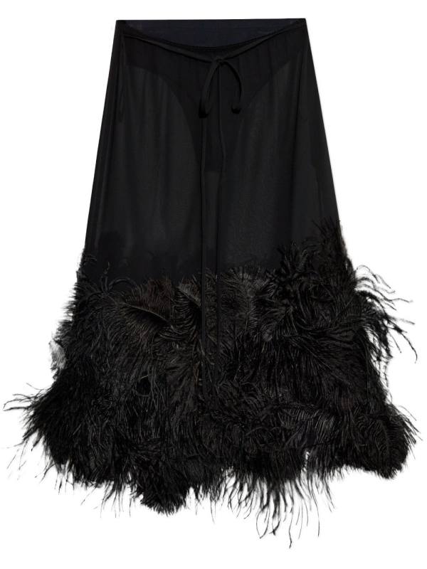 feather-trim midi skirt