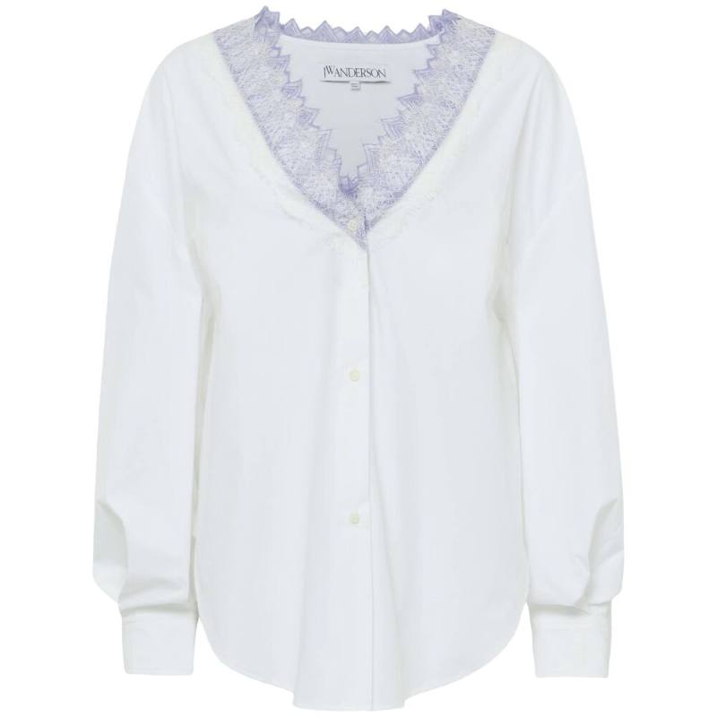 Jw Anderson V-neck Lace-trim Shirt