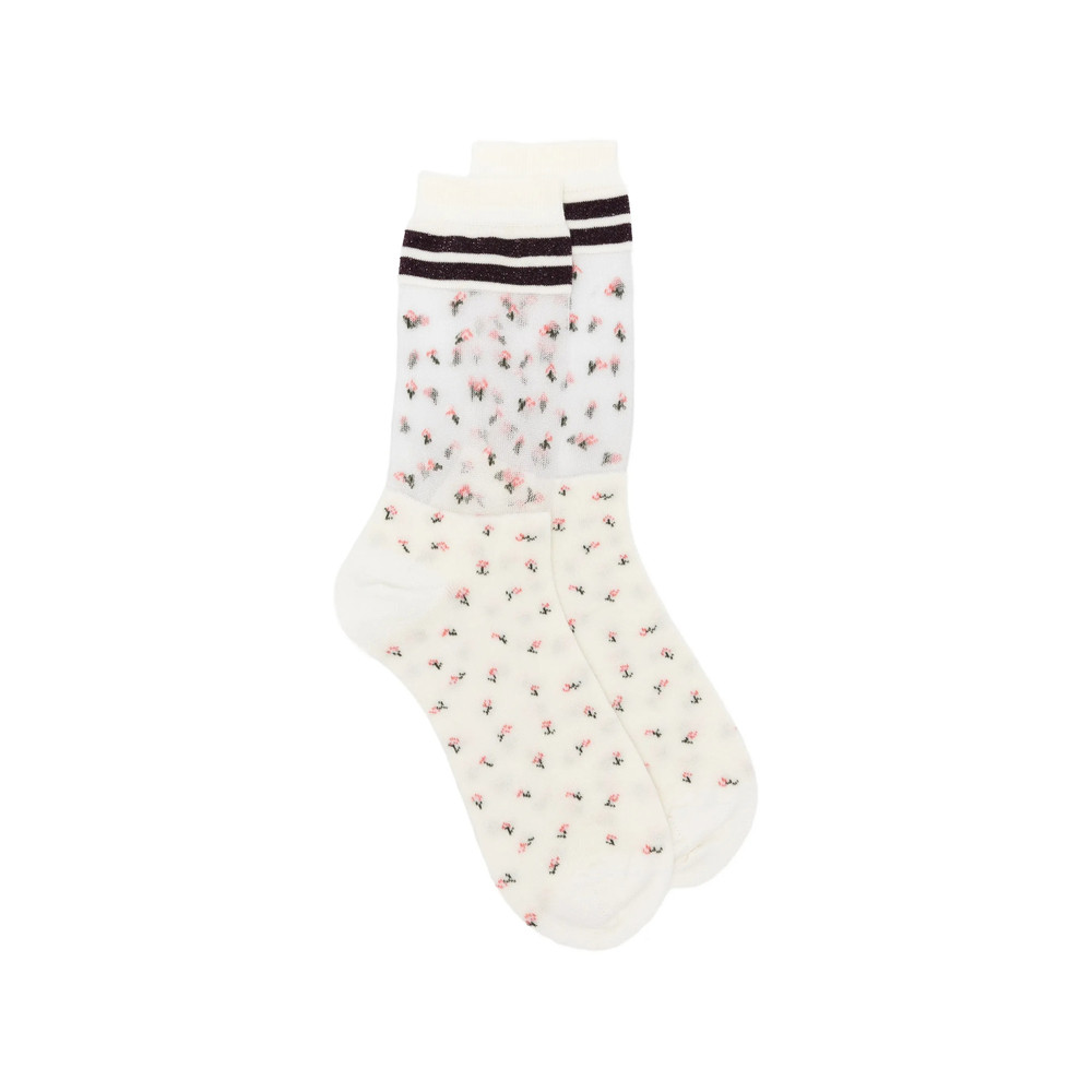Ant45 Peng Short Floral-print Striped Socks