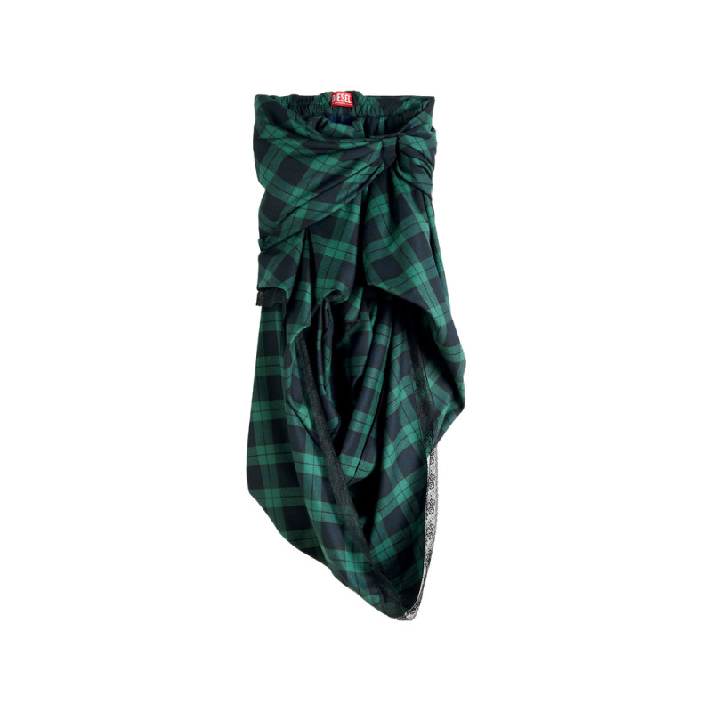 Diesel Draped Tartan Midi Skirt With Lace-trim