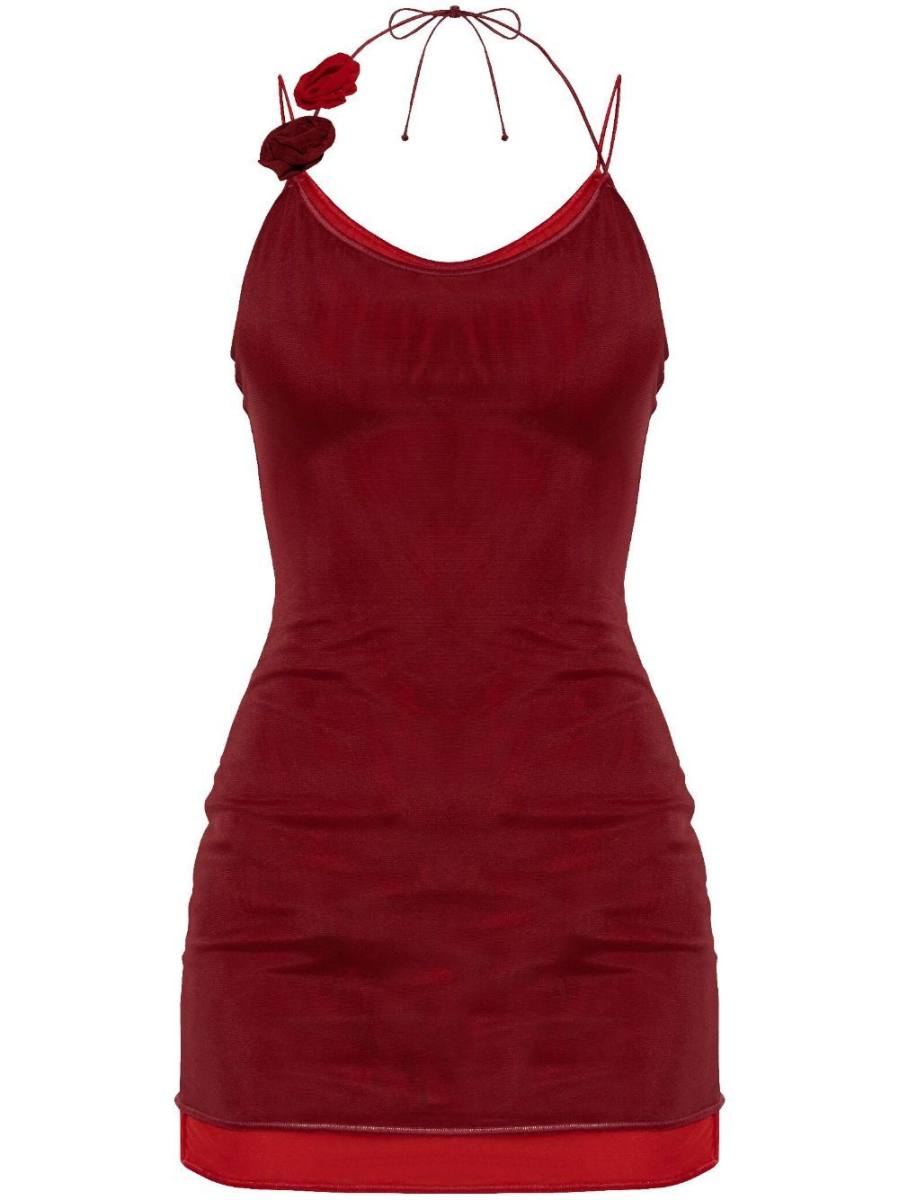 floral-appliqué mini dress