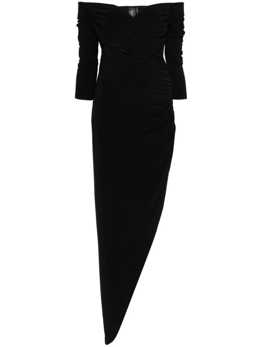 side-drape off-shoulder gown