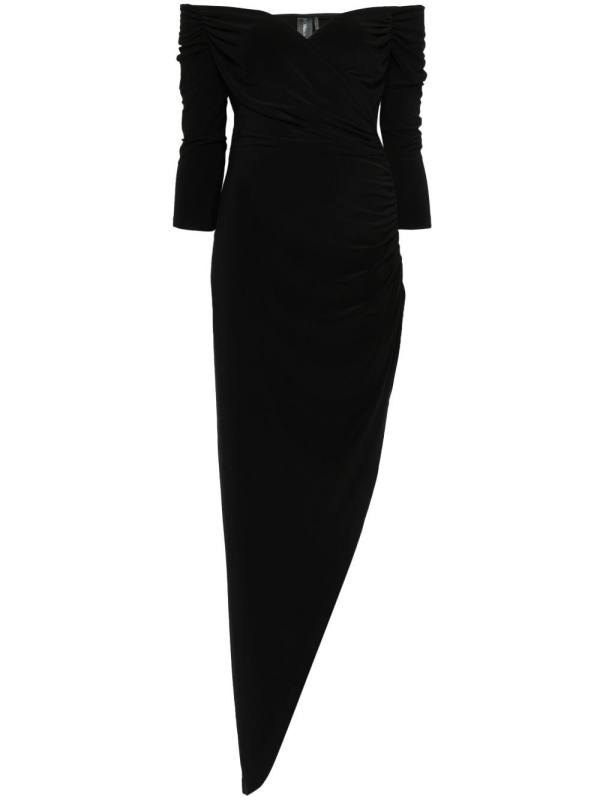 side-drape off-shoulder gown