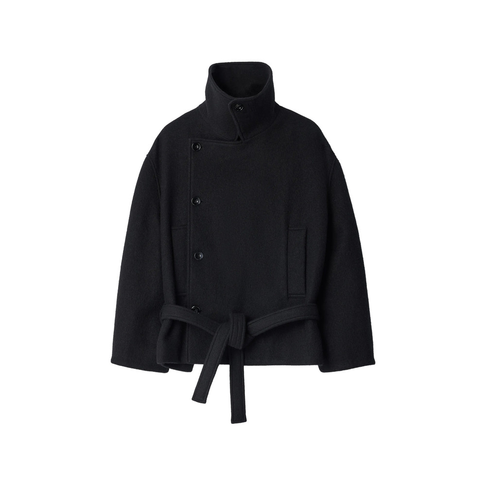 Lemaire Short Wrap Coat In Felted Wool And Alpaca Blend