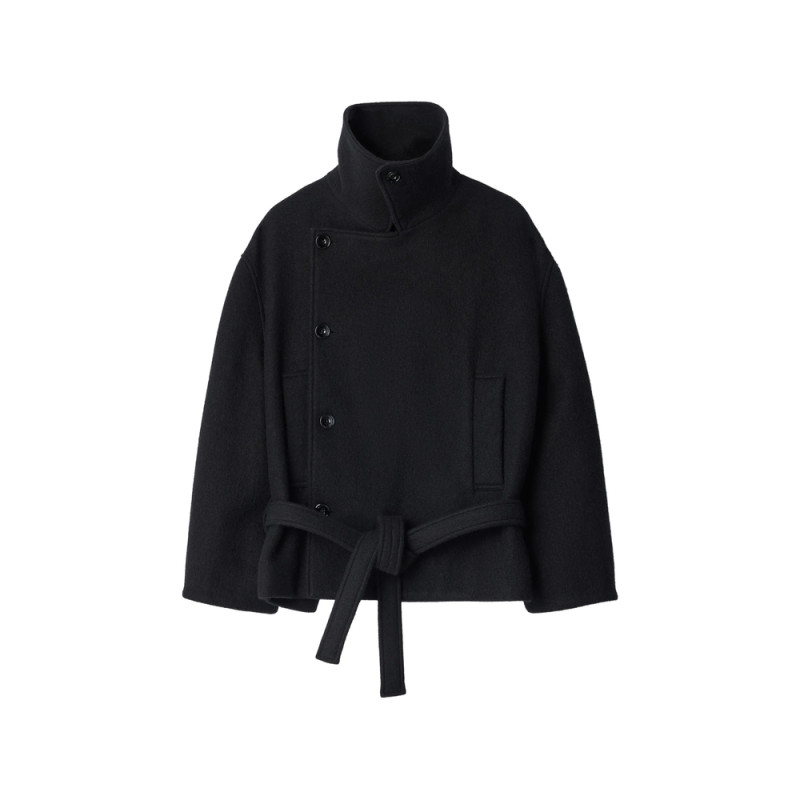Lemaire Short Wrap Coat In Felted Wool And Alpaca Blend
