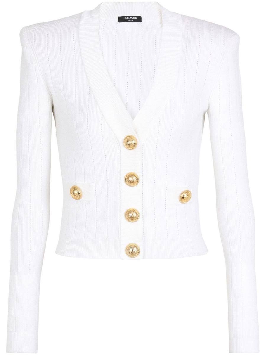 pointelle-knit V-neck cardigan