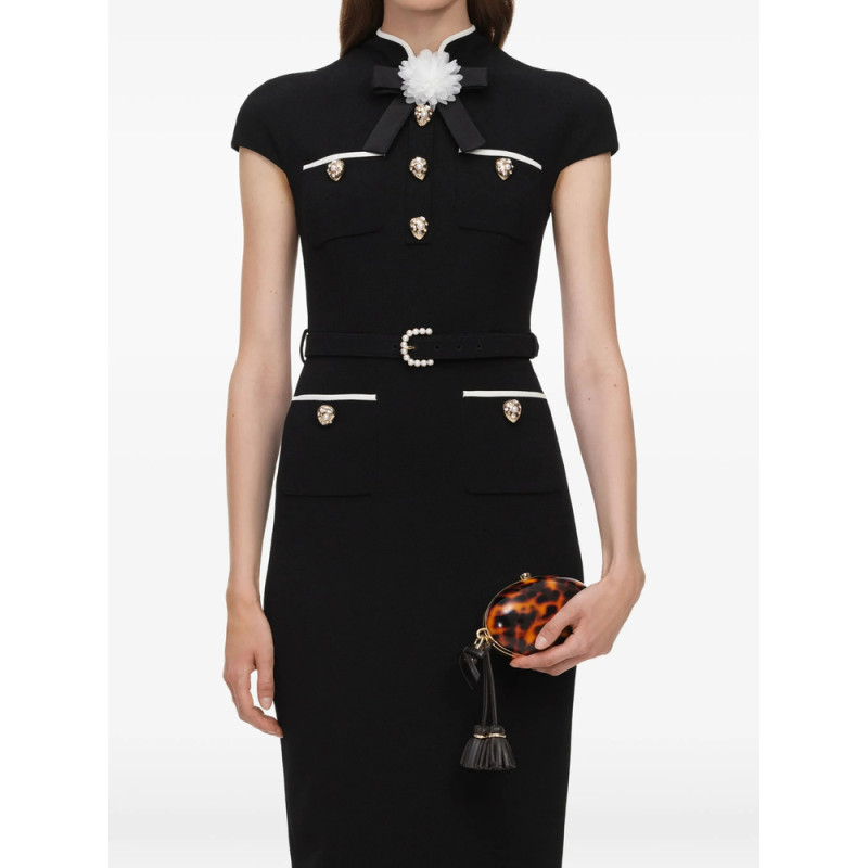 Self-portrait Black Wool Crepe Midi Dress