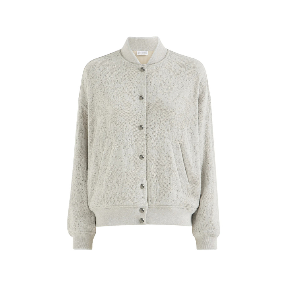 Brunello Cucinelli Lace Flowers Jersey Sweatshirt In Sparkling Virgin Wool And Cashmere With Monili