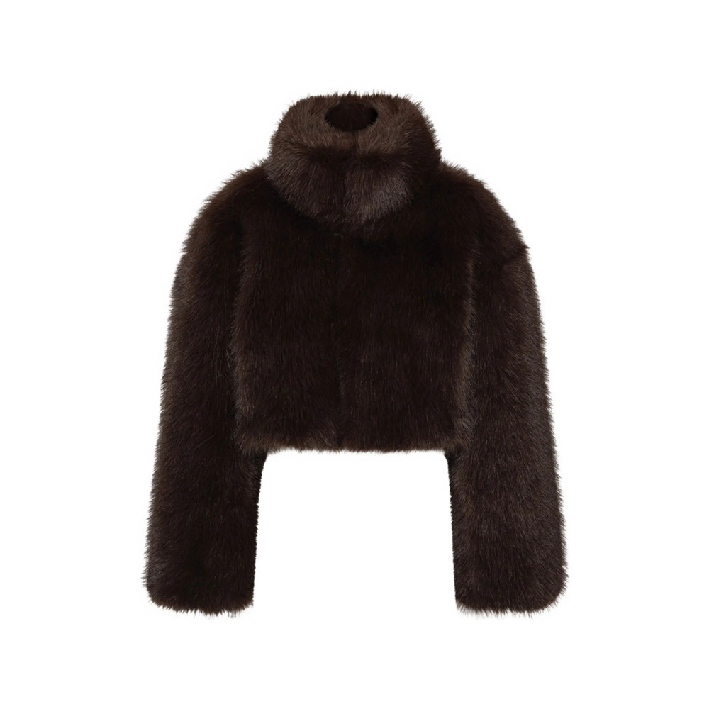 Rotate Faux-fur Cropped Jacket Dark Brown
