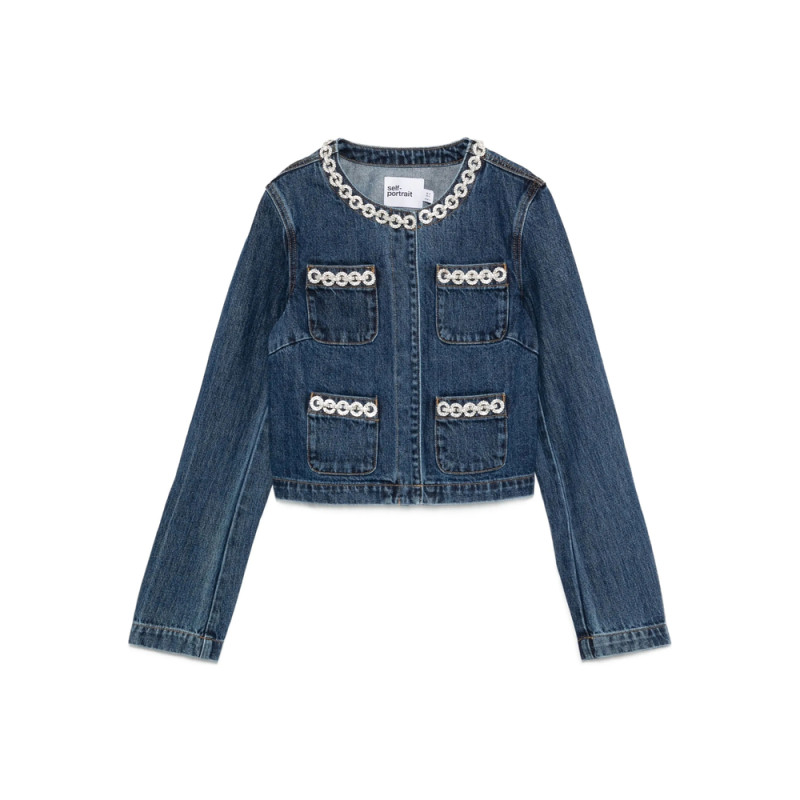 Self-portrait Embellished-pocket Denim Jacket