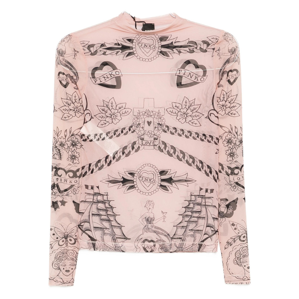 Pinko Graphic-print Mesh Top